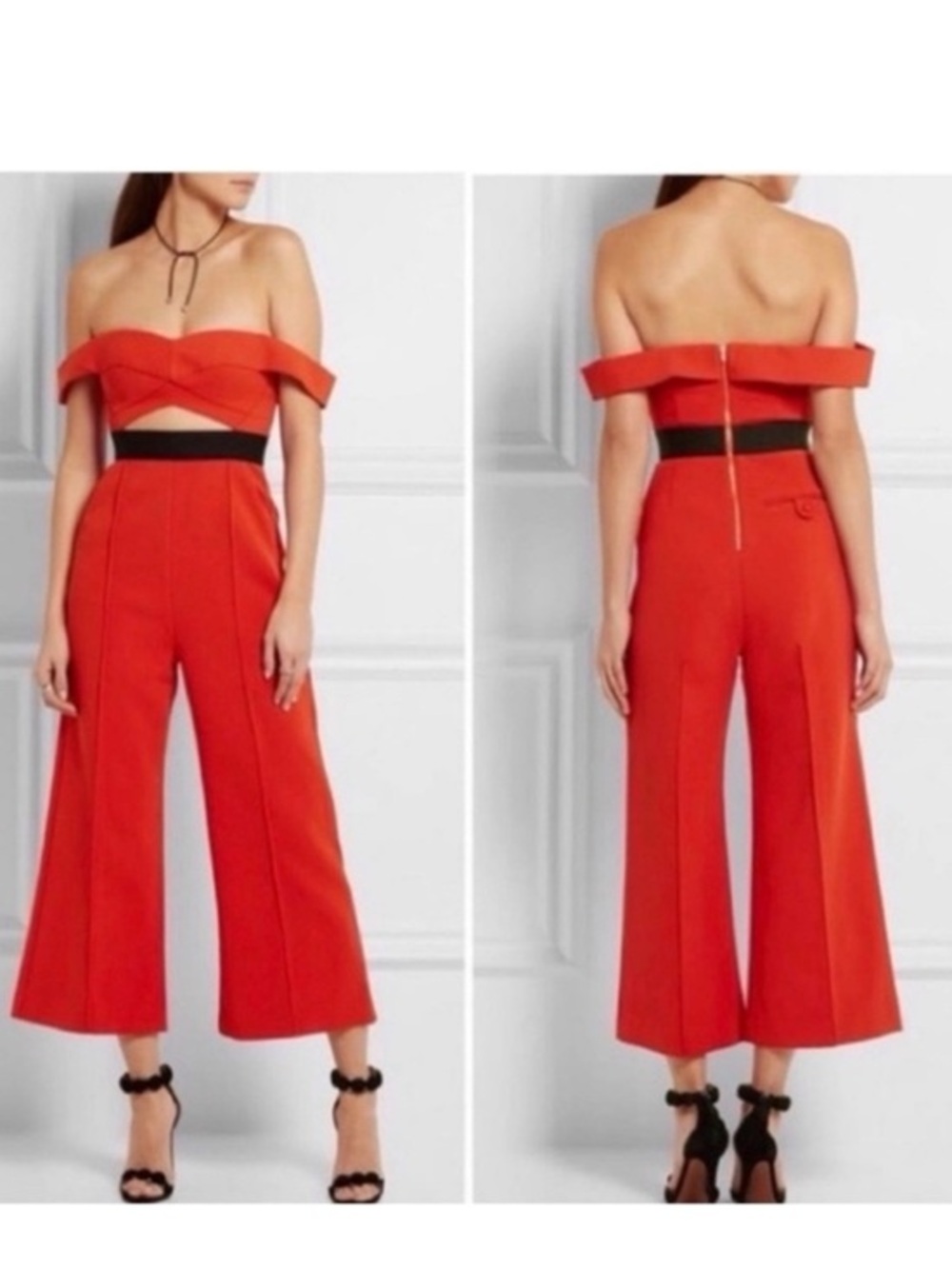 Self-Portrait Jumpsuit Off-The-Shoulder Cutout in Red